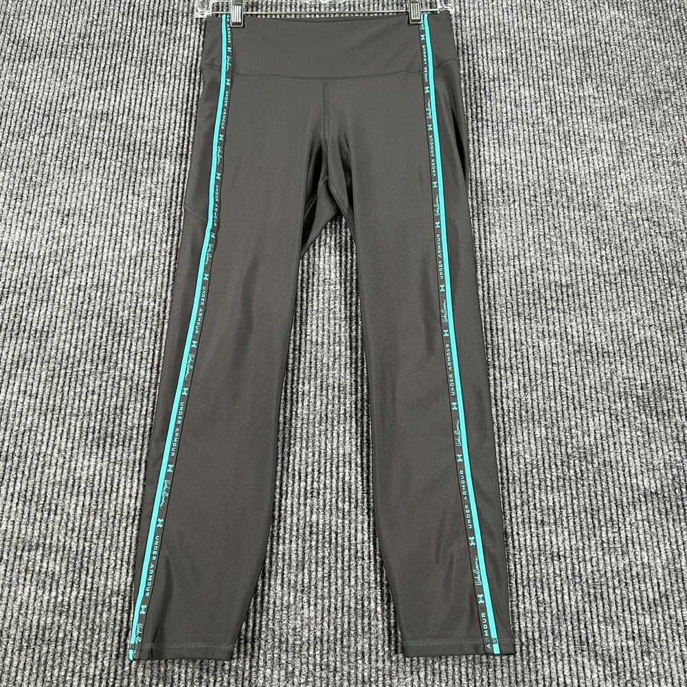 Under Armour Womens Leggings Medium Gray Stripe Compression Heat Gear Activewear